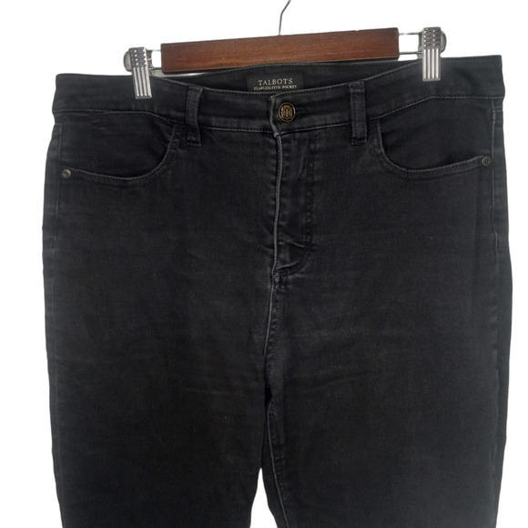 Talbots Women Black Denim Cotton Skinny Fit Jegging Mid Rise jeans Pants Size 14 - Picture 3 of 7